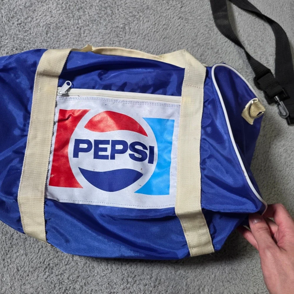 Pepsi Medium Duffel Bag Blue Vintage Logo Retro Travel Gym Weekender